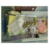 Cardmaking and Papercraft Lot with Adhesives, Embellishments, and Magazines in Storage Bin