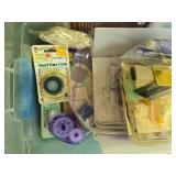 Cardmaking and Papercraft Lot with Adhesives, Embellishments, and Magazines in Storage Bin