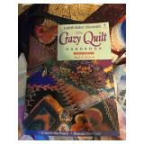 Crazy Quilt Crafting Lot with Fabrics, Trims, Lace, Ribbons, and Books