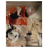 Large Lot of Assorted Fabric Scraps and Lace Trim for Sewing and Crafting
