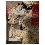 Large Lot of Assorted Fabric Scraps and Lace Trim for Sewing and Crafting