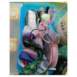 Craft Supplies Collection Including Ribbons, Crochet Kit, Fabric, Punch Set, and Jewelry Findings