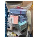 Assorted Craft Supplies and Gift Items including Ribbons, Jewelry Gift Boxes, Notepad, and Book