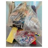 Large Sewing and Craft Supplies Lot with Fabric, Tulle, Trims, and Scissors