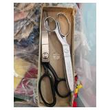 Large Sewing and Craft Supplies Lot with Fabric, Tulle, Trims, and Scissors