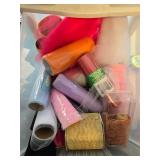Large Sewing and Craft Supplies Lot with Fabric, Tulle, Trims, and Scissors