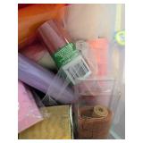 Large Sewing and Craft Supplies Lot with Fabric, Tulle, Trims, and Scissors