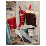 Large Sewing and Craft Supplies Lot with Fabric, Tulle, Trims, and Scissors
