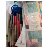 Large Sewing and Craft Supplies Lot with Fabric, Tulle, Trims, and Scissors