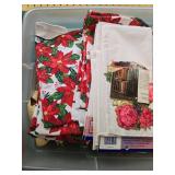Large Assortment of Christmas Towels Linens and Holiday Craft Decorations