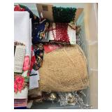 Large Assortment of Christmas Towels Linens and Holiday Craft Decorations