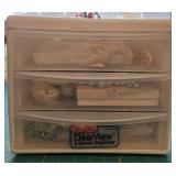 Sterilite 3-Drawer Organizer with Assorted Craft Beads, Jewelry, and Fabric Scraps
