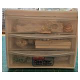 Sterilite 3-Drawer Organizer with Assorted Craft Beads, Jewelry, and Fabric Scraps