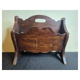 Vintage Wooden Magazine Rack with Carved Handle