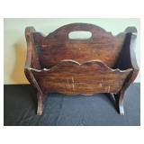 Vintage Wooden Magazine Rack with Carved Handle