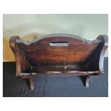 Vintage Wooden Magazine Rack with Carved Handle