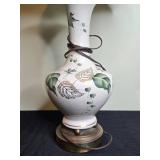 Porcelain Table Lamp with Leaf Design and White Shade