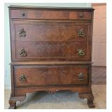 Antique Wood Dresser with Ornate Brass Handles and Glass Top, 48x38x19 Inches