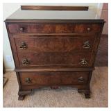 Antique Wood Dresser with Ornate Brass Handles and Glass Top, 48x38x19 Inches