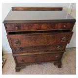 Antique Wood Dresser with Ornate Brass Handles and Glass Top, 48x38x19 Inches