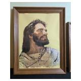 Pair of Framed Christian Art Prints - Jesus Signed M. Hook and Walk to Emmaus Scene