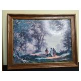 Pair of Framed Christian Art Prints - Jesus Signed M. Hook and Walk to Emmaus Scene