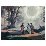 Pair of Framed Christian Art Prints - Jesus Signed M. Hook and Walk to Emmaus Scene