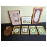 Framed Art and Decor Collection with Hummel Prints, Irish Cottage, Shells, and Plaques