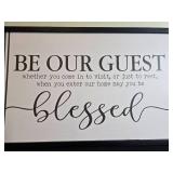 Framed Guest Welcome Sign and Embroidered Floral Wall Art Set
