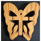 Christian Home Decor Lot: Cross Wall Plaque, Wooden Butterfly Art, Framed 