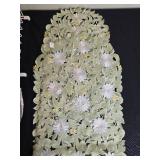 Collection of Vintage Linens and Lace Table Decor with Wire Basket