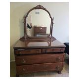 Vintage Wooden Dresser with Mirror and Glass Top, 48x48x22 in