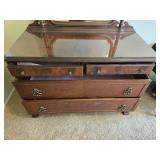 Vintage Wooden Dresser with Mirror and Glass Top, 48x48x22 in
