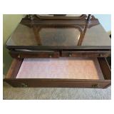 Vintage Wooden Dresser with Mirror and Glass Top, 48x48x22 in
