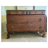 Vintage Wooden Dresser with Mirror and Glass Top, 48x48x22 in