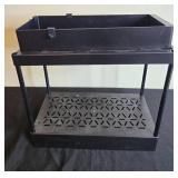 Black Two-Tier Plastic Storage Rack with Perforated Shelves