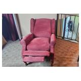 Upholstered Wingback Recliner Chair in Red Patterned Fabric