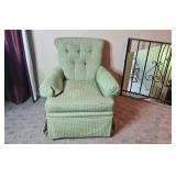 Upholstered Green Armchair with Skirted Base