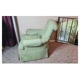 Upholstered Green Armchair with Skirted Base