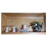 Decor Collection with Pedestal Stands, Brass Figure, Thankful Sign and Floral Arrangement