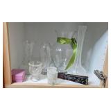 Collection of VTG Glass Vases, Decorative Glasses and Folding Fan