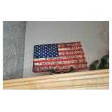 Faux Greenery Plant in Decorative Pot with American Flag Sign