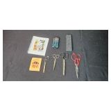 Household Lot: Electric Crepe Maker, Size 9 Sandals, Remotes, Scissors, Coasters, and Accessories