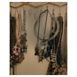 Assorted Costume Jewelry Necklaces and Hanging Organizer