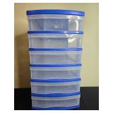 6-Drawer Plastic Storage Organizer with Blue Trim and Wheels