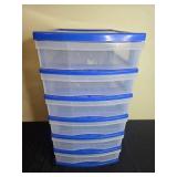 6-Drawer Plastic Storage Organizer with Blue Trim and Wheels