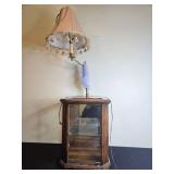 Vintage Table Lamp with Display Case and Ornate Shade