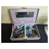 Makeup and Cosmetic Storage Box with Vanity Mirror and Portable Desk Fan