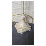 Vintage Table Lamp with Ornate Base and Red Fabric Shade