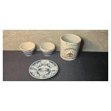 Stoneware Candy Jar with Grandpa and Honee Bowls and New Orleans Plate